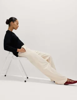 Denim Drawstring Wide-Leg Trousers