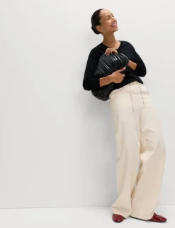 Denim Drawstring Wide-Leg Trousers