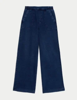 Denim Elasticated Waist Wide Leg Trousers