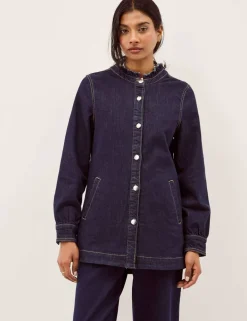 Denim Frill Collar Longline Jacket