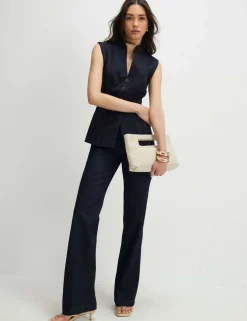 Denim High Neck Button Through Waistcoat