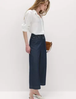 Denim High Waisted Belted Wide Leg Culottes