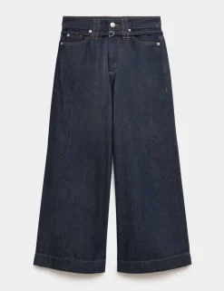 Denim High Waisted Belted Wide Leg Culottes