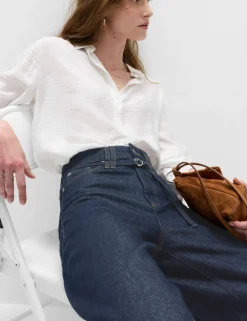 Denim High Waisted Belted Wide Leg Culottes