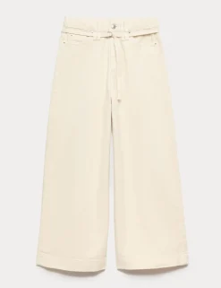 Denim High Waisted Belted Wide Leg Culottes