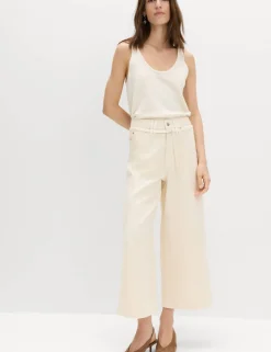 Denim High Waisted Belted Wide Leg Culottes