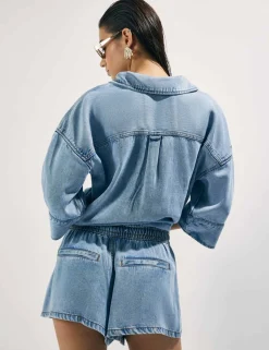Denim High Waisted Drawstring Shorts