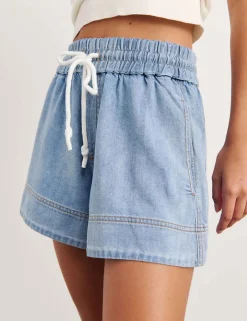 Denim High Waisted Drawstring Shorts