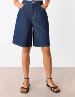 Denim High Waisted Knee Length Shorts