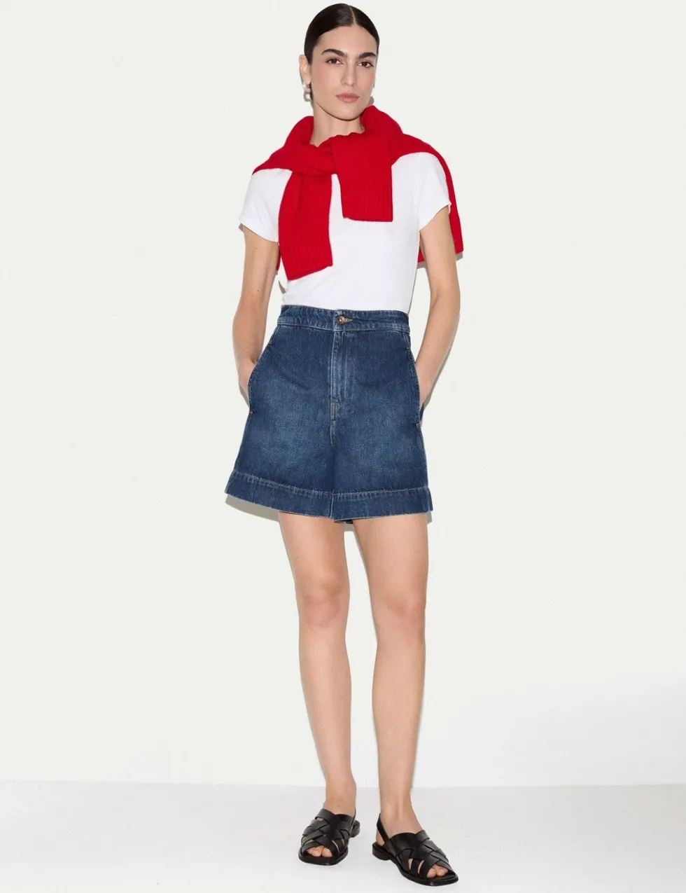 Denim High Waisted Seam Detail Shorts