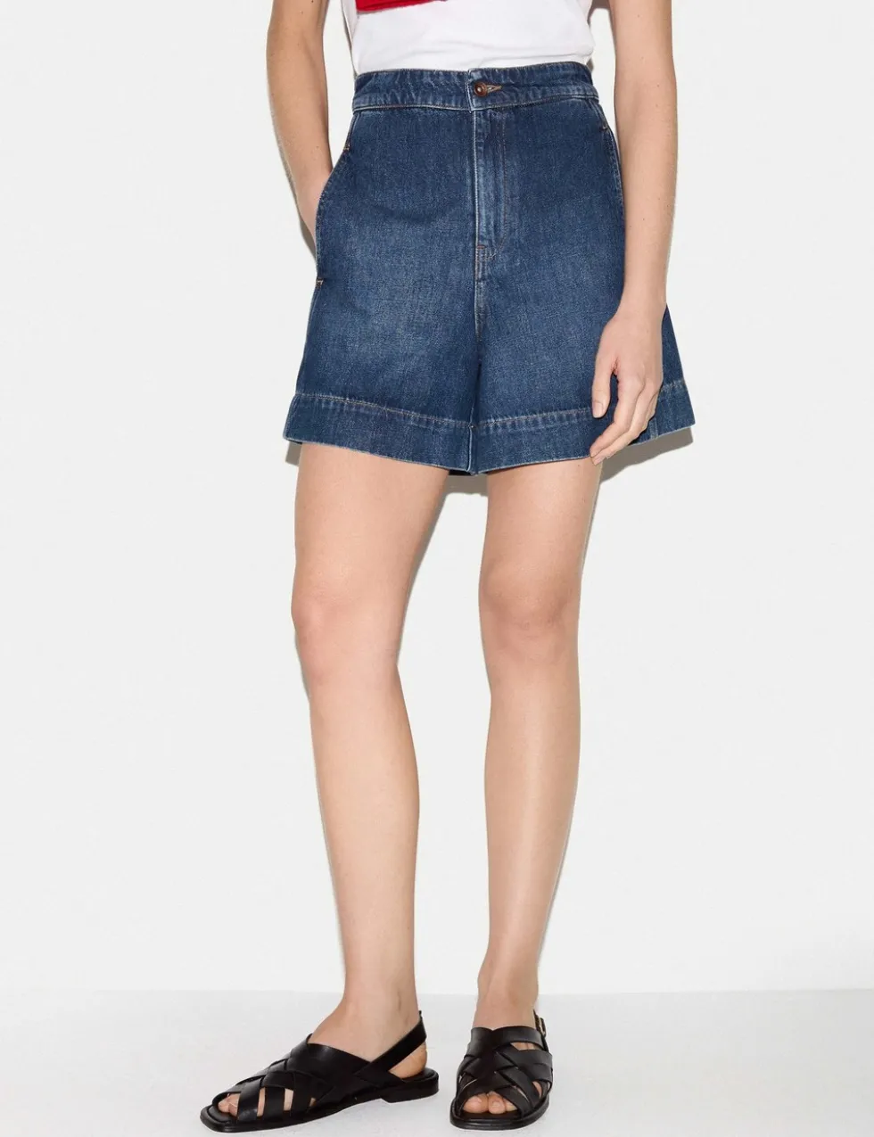 Denim High Waisted Seam Detail Shorts