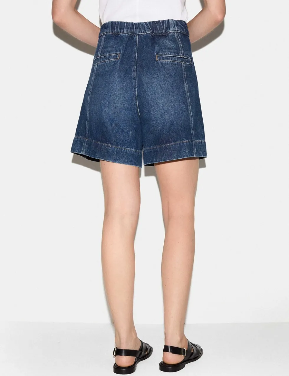 Denim High Waisted Seam Detail Shorts