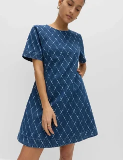 Denim Jacquard Mini T-Shirt Dress