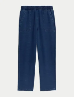 Denim Jersey Straight Leg Trousers