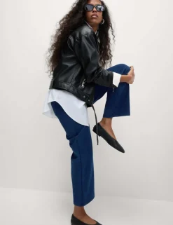 Denim Jersey Straight Leg Trousers