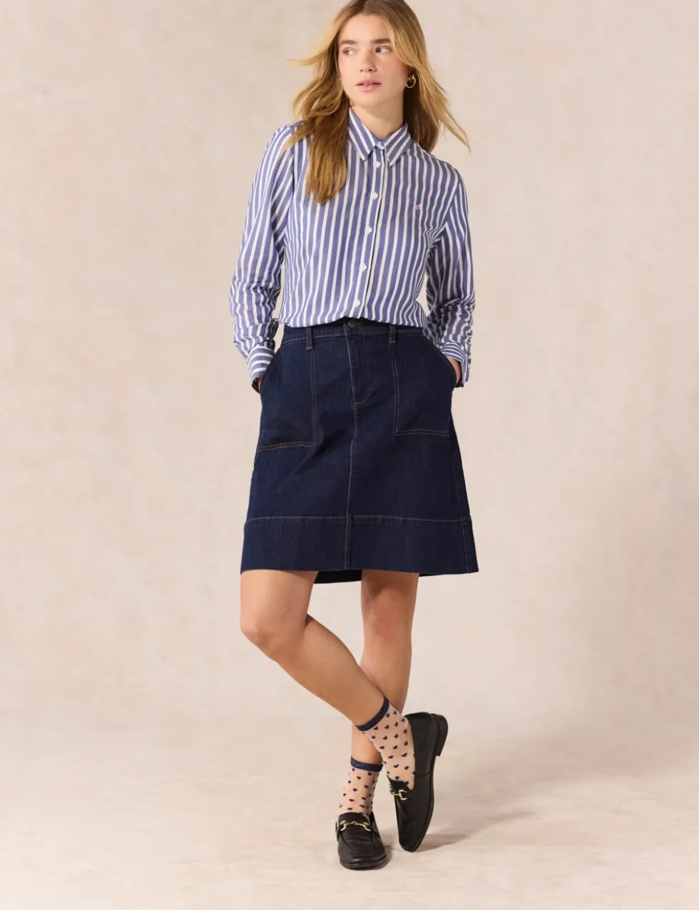 Denim Knee Length A-Line Skirt