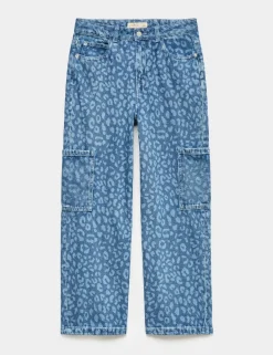 Denim Leopard Print Wide Leg Cargo Jeans (6-16 Yrs)