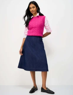 Denim Midi A-Line Skirt