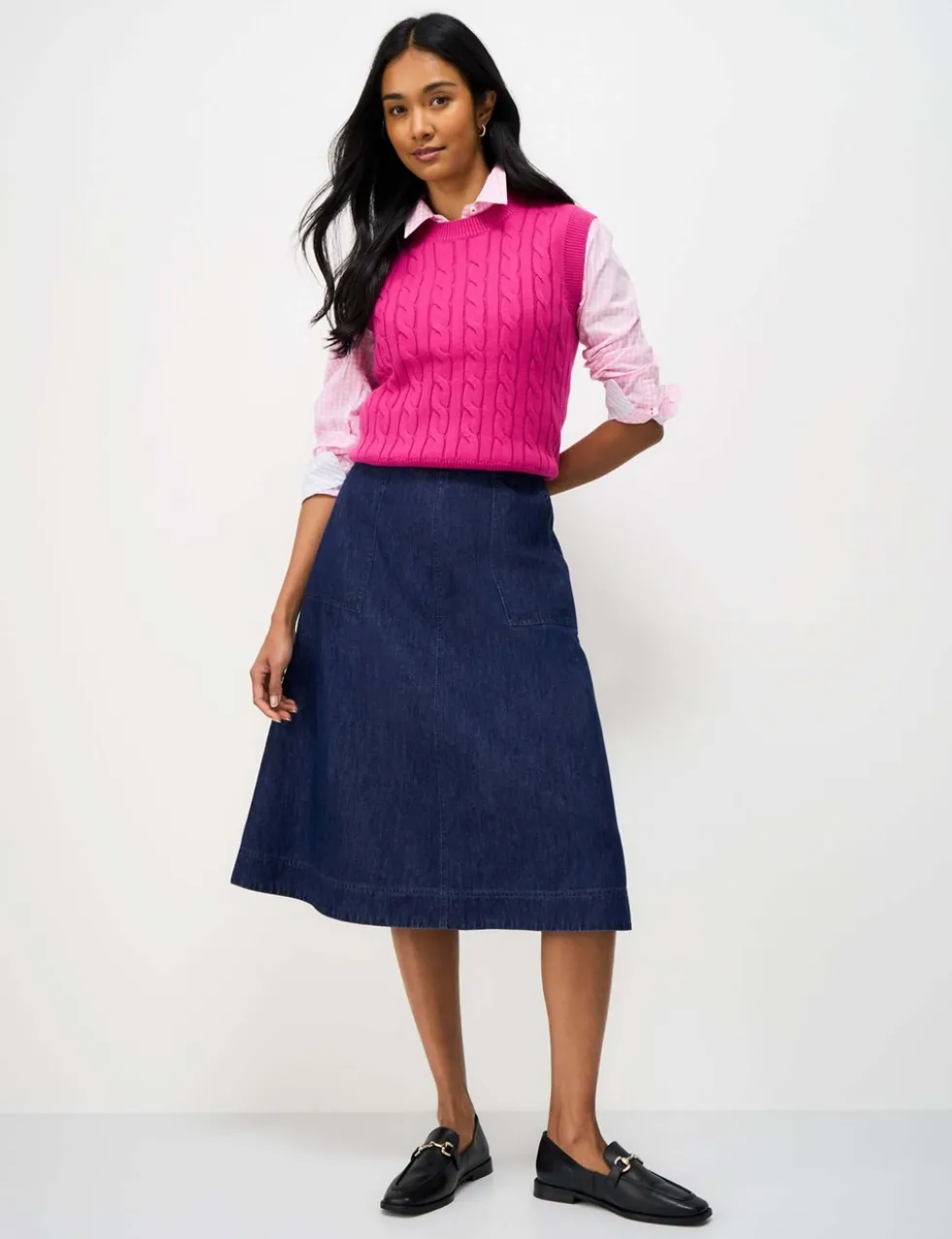 Denim Midi A-Line Skirt