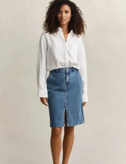 Denim Midi Pencil Skirt