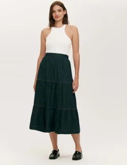 Denim Midi Tiered Skirt