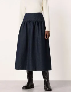 Denim Midi Tiered Skirt