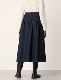 Denim Midi Tiered Skirt