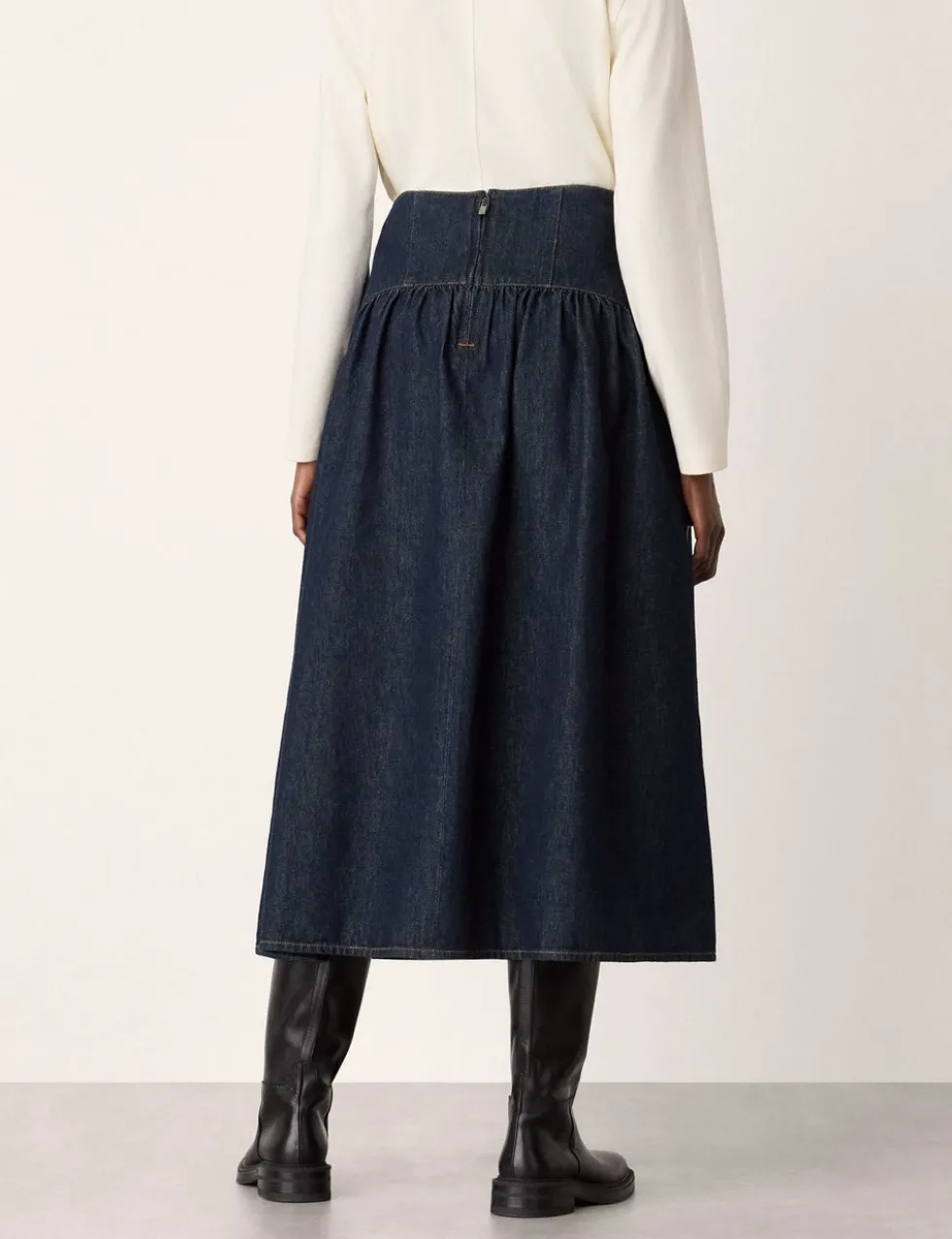 Denim Midi Tiered Skirt