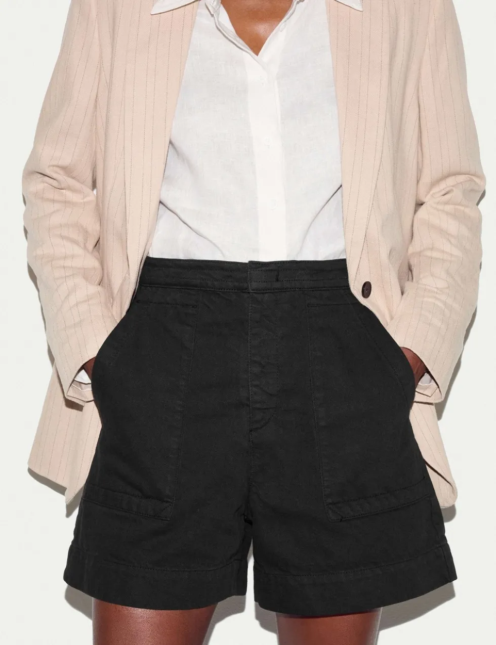 Denim Patch Pocket High Waisted Shorts