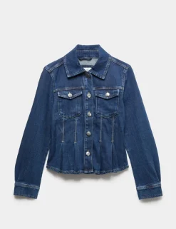 Denim Peplum Collared Jacket