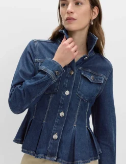 Denim Peplum Collared Jacket