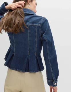 Denim Peplum Collared Jacket