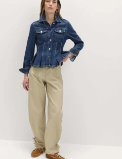 Denim Peplum Collared Jacket