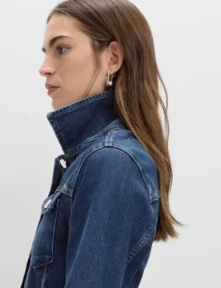Denim Peplum Collared Jacket