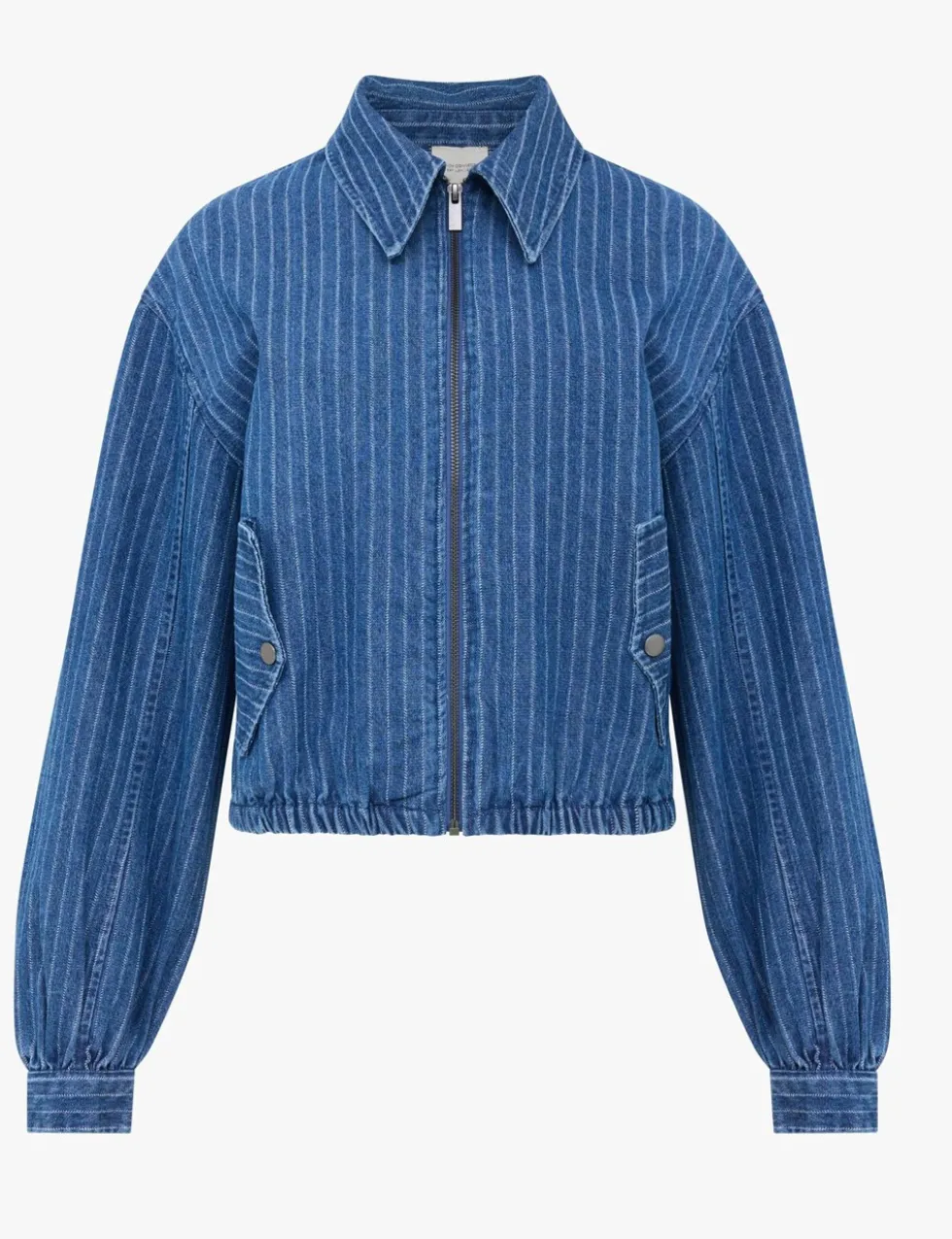 Denim Pinstriped Bomber Jacket