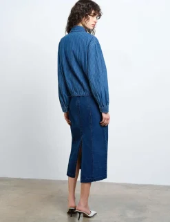 Denim Pinstriped Bomber Jacket