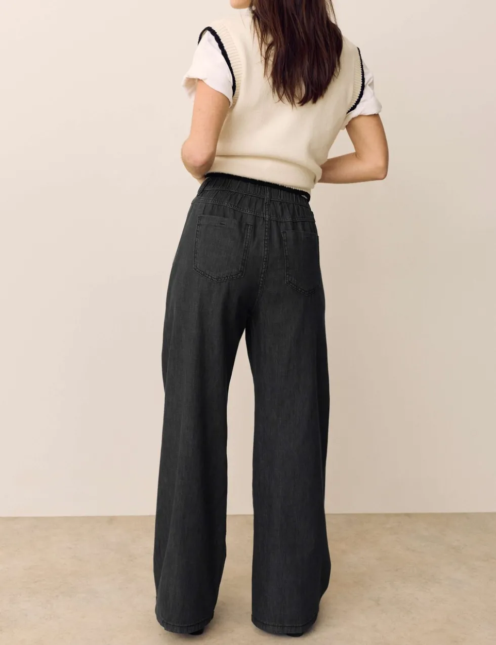 Denim Pintuck Wide Leg Jeans
