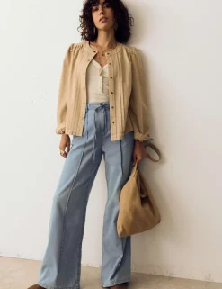 Denim Pintuck Wide Leg Jeans