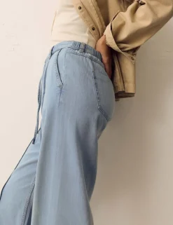 Denim Pintuck Wide Leg Jeans