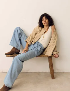Denim Pintuck Wide Leg Jeans