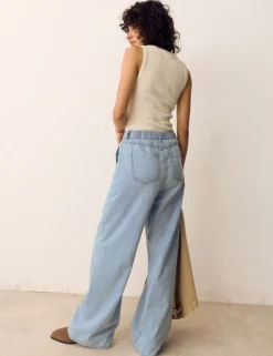 Denim Pintuck Wide Leg Jeans
