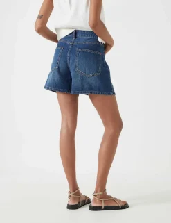Denim Pleat Front Shorts