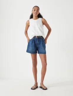 Denim Pleat Front Shorts