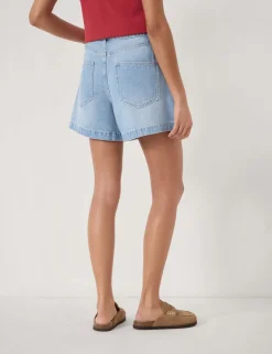 Denim Pleat Front Shorts
