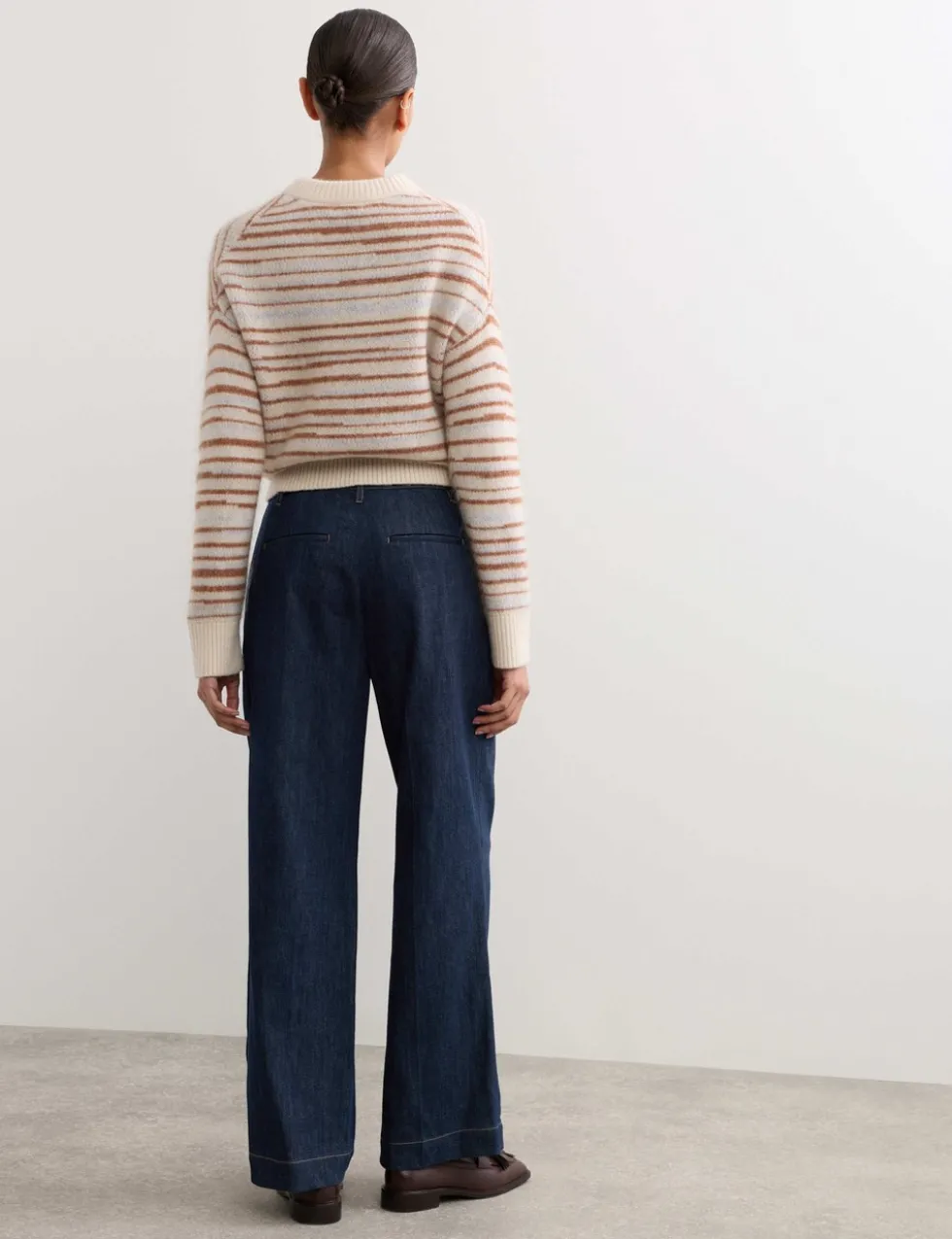 Denim Pleat Front Wide Leg Trousers