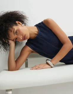 Denim Round Neck Midi Bodycon Dress