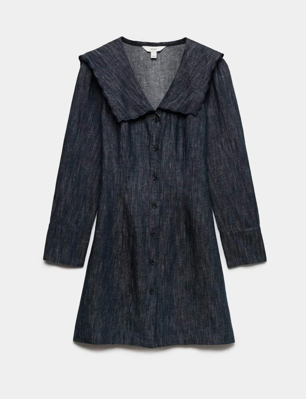 Denim Sailor Collar Mini Dress with Linen