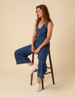 Denim Scalloped Cropped Palazzo Jeans