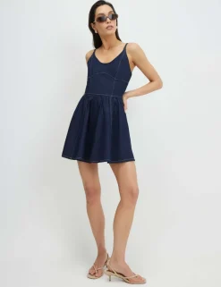 Denim Scoop Neck Mini Skater Dress