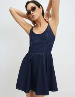 Denim Scoop Neck Mini Skater Dress